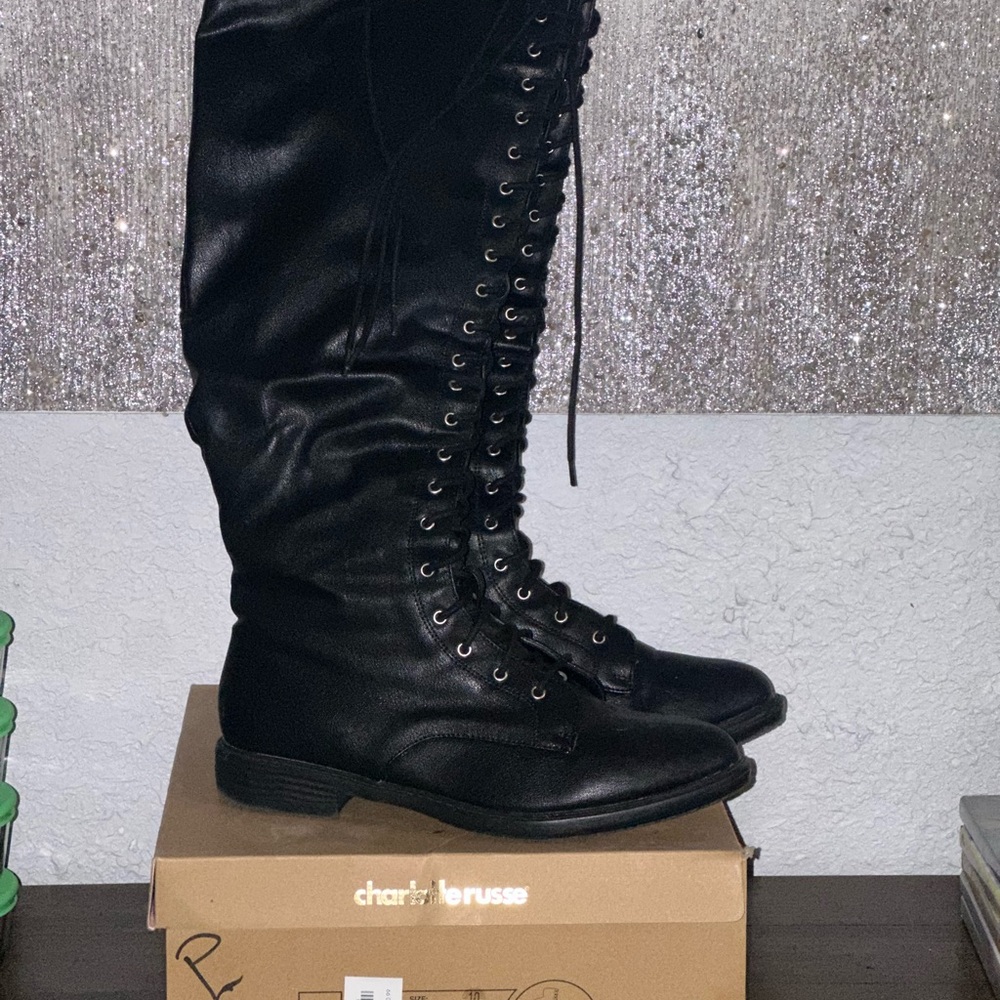 Charlotte Russe Black Lace-Up Boots